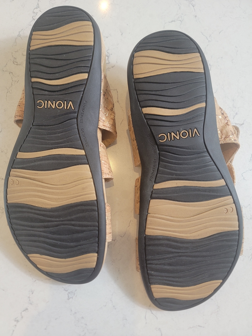 Vionic Cork-Textured Tan Strappy Sandals - Picture 5 of 9